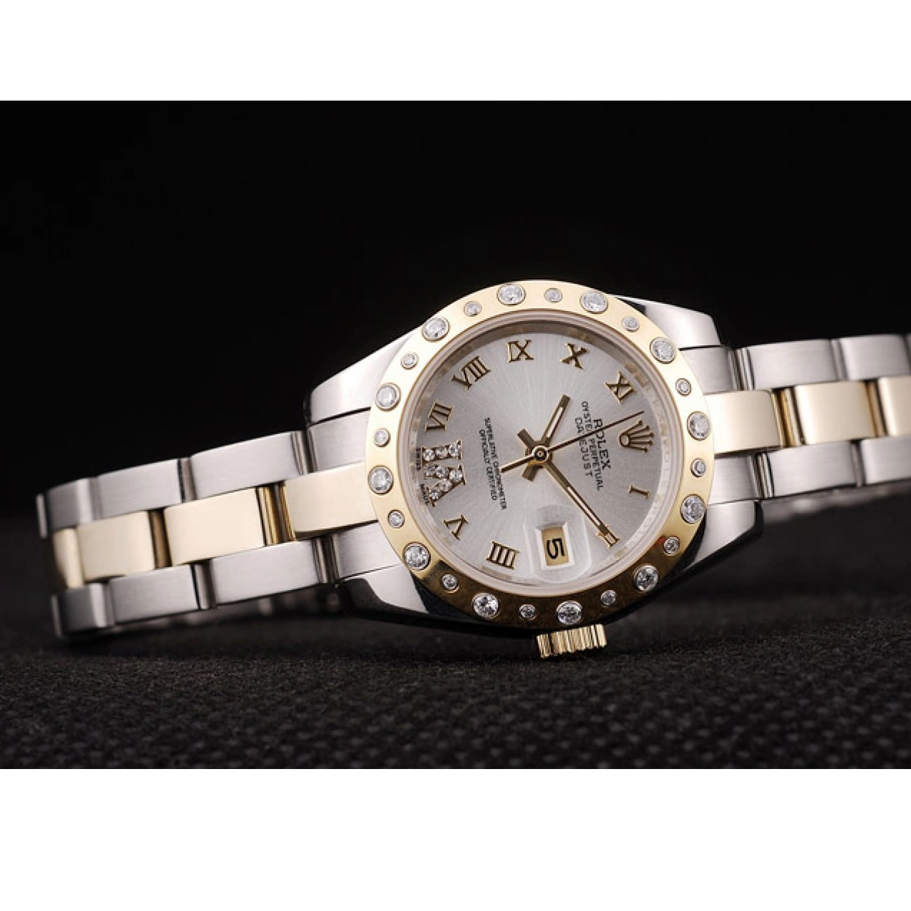 Aaa replica watch Dial Plated Diamond Case Stainless White Steel Rolex DateJust Brushed 0525